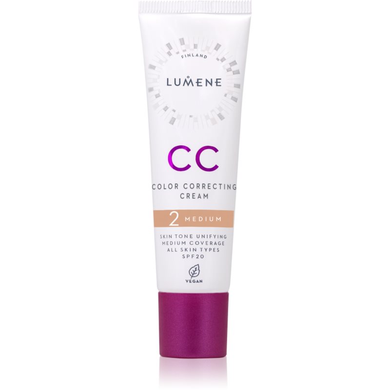 Lumene CC Color Correcting Cream CC krém az egyenletes bőrszínért SPF 20 árnyalat 2 Medium 30 ml-Eredeti