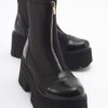 LuviShoes BRAY Black Patent Leather Scuba Thick Sole Women's Boots