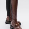 LuviShoes CHAPEL Camel Skin Buckle Stretch Detail Women's Boots