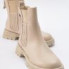 LuviShoes DENIS Beige Leather Elastic Women's Chelsea Boots