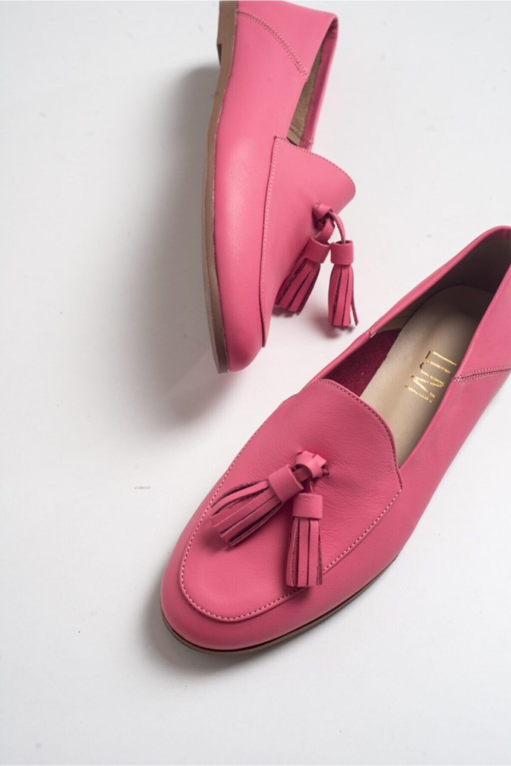 LuviShoes F04 Pink Skin Genuine Leather Tassel Women's Loafer Shoes