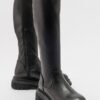 LuviShoes HENİN Black Stretch Women's Knee High Flat Boots