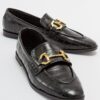 LuviShoes JETLA Women's Black Loafers with Print