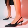 LuviShoes MARTEN Women's Black Skin Pointed Toe Open Back Thin Heel Shoes