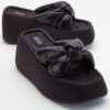 LuviShoes Regno Women's Black Wedge Heels Slippers