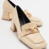 LuviShoes TEMPE Women's Beige Patterned Heeled Shoes