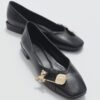 LuviShoes Women's Opal Black Buckle Flat Shoes