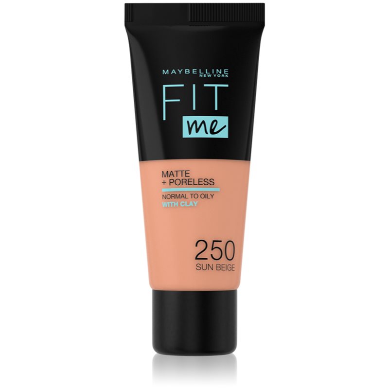 MAYBELLINE NEW YORK Fit Me! Matte+Poreless pórusösszehúzó és mattító alapozó normál és olajos bőrre árnyalat 250 Sun Beige 30 ml-Eredeti