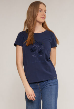 MONNARI Woman's T-Shirts T-Shirt With Decorative Panel Navy Blue