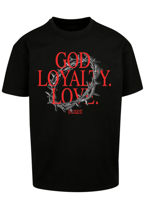MT Upscale Póló 'God Loyalty Love'  szürke / piros / fekete-Ár