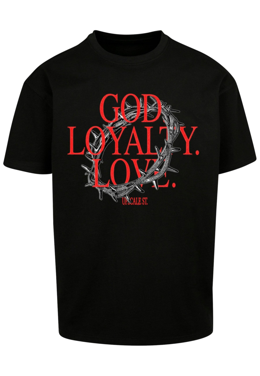 MT Upscale Póló 'God Loyalty Love'  szürke / piros / fekete-Ár