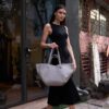 Madamra Gray Women's Pole Hand and Shoulder Bag with Wallet