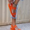Madamra Women's Orange Drawstring Sandals