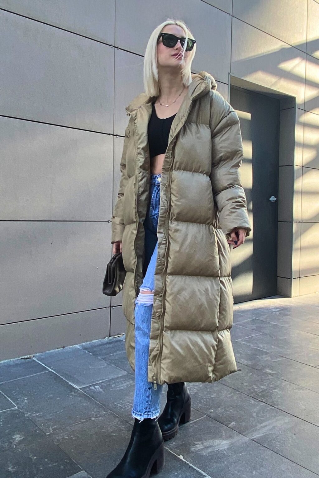 Madmext Mad Girls Khaki Long Puffer Coat