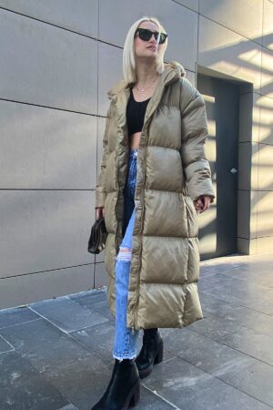 Madmext Mad Girls Khaki Long Puffer Coat