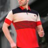 Madmext Men's Red Polo Neck Striped T-Shirt 5865
