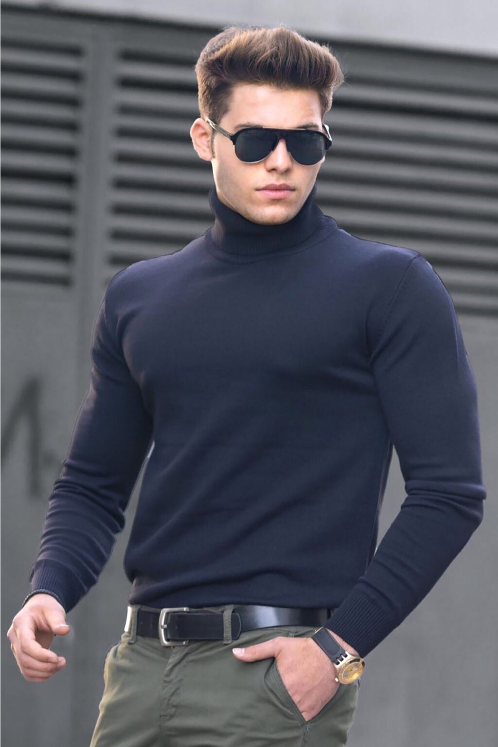 Madmext Navy Blue Turtleneck Sweater 4656