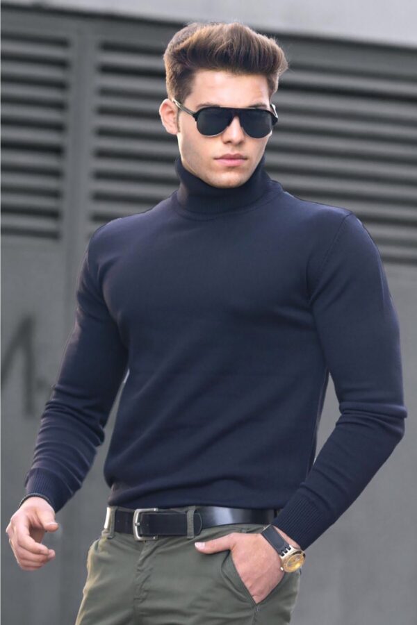 Madmext Navy Blue Turtleneck Sweater 4656