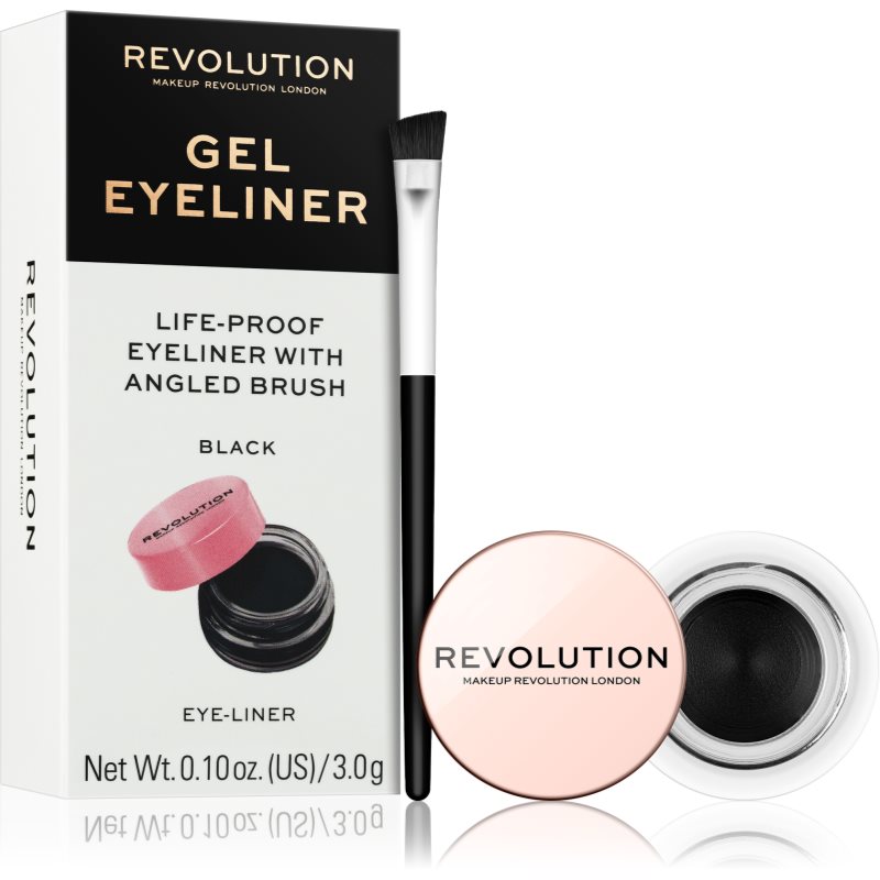 Makeup Revolution Gel Eyeliner Pot tartós zselés szemhéjtus ecsettel árnyalat Black 3 g-Eredeti