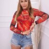 Marble pattern nude blouse red
