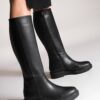 Marjin Women's Daily Boots Knee-length Zippered Sweatshirt Black