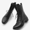 Marjin Women's Genuine Leather Boots Lace Up Zippered Classic Daily Boots Mek black