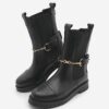 Marjin Women's Genuine Leather Casual Boots With Elastic Side Straps