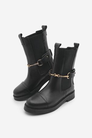 Marjin Women's Genuine Leather Casual Boots With Elastic Side Straps