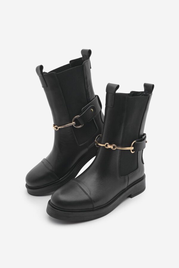 Marjin Women's Genuine Leather Casual Boots With Elastic Side Straps