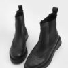 Marjin Women's Genuine Leather Elastic Side Band Daily Boots Yestin Black