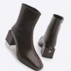 Marjin Women's Heeled Boots & Booties Flat Toe Wooden Pattern Heels Zippered Daily Classic Boots Noyes Brown.
