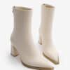 Marjin Women's Heeled Boots Pointed Toe Zippered Back Thick Heels Kikas ecru.