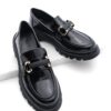 Marjin Women's Loafers High Sole Buckle Casual Shoes Kinles Black