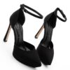 Marjin Women's Platform Heeled Evening Dress Shoes with Ankle Band Pointed Toe Tayos Black