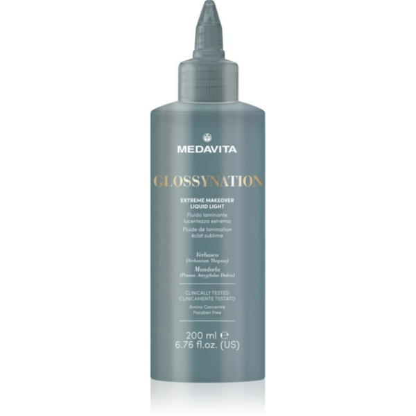 Medavita Glossynation Extreme Makeover Liquid Light mélyhidratáló ápolás a fakó haj újbóli ragyogásáért 200 ml