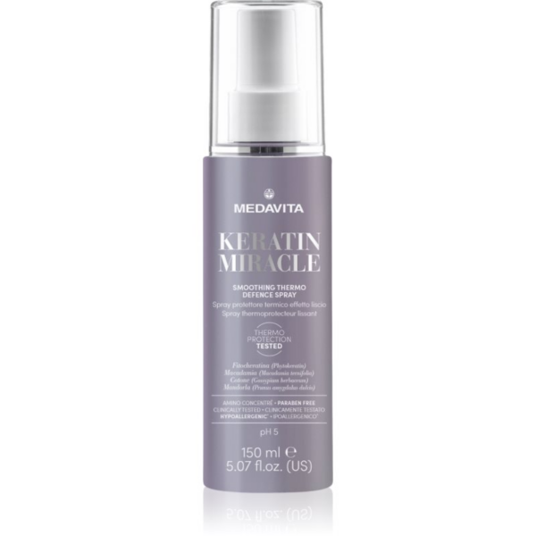 Medavita Keratin Miracle Smoothing Thermo Defence Spray hővédő spray hajsütővassal és hajvasalóval kezelt hajra hajra 150 ml