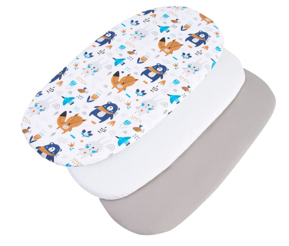 Medi Partners 3 – Pak – Fitted sheet for stroller – cotton – Boho – White – Gray