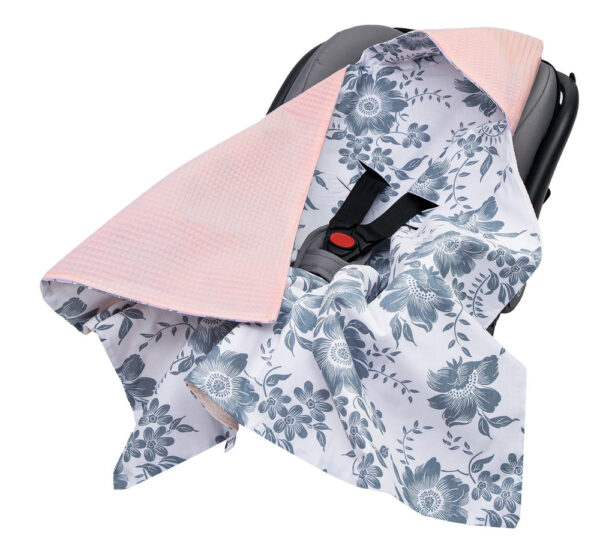 Medi Partners Baby carrier wrap – blanket with hood 85x85 cm – Wafel – Jelonki + gray Wafel