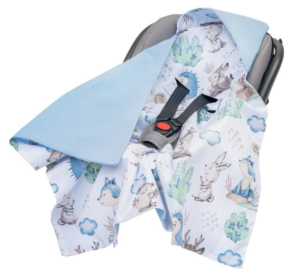 Medi Partners Baby carrier wrap – blanket with hood 85x85 cm – Waffle – Deer and hedgehog + mint Waffle