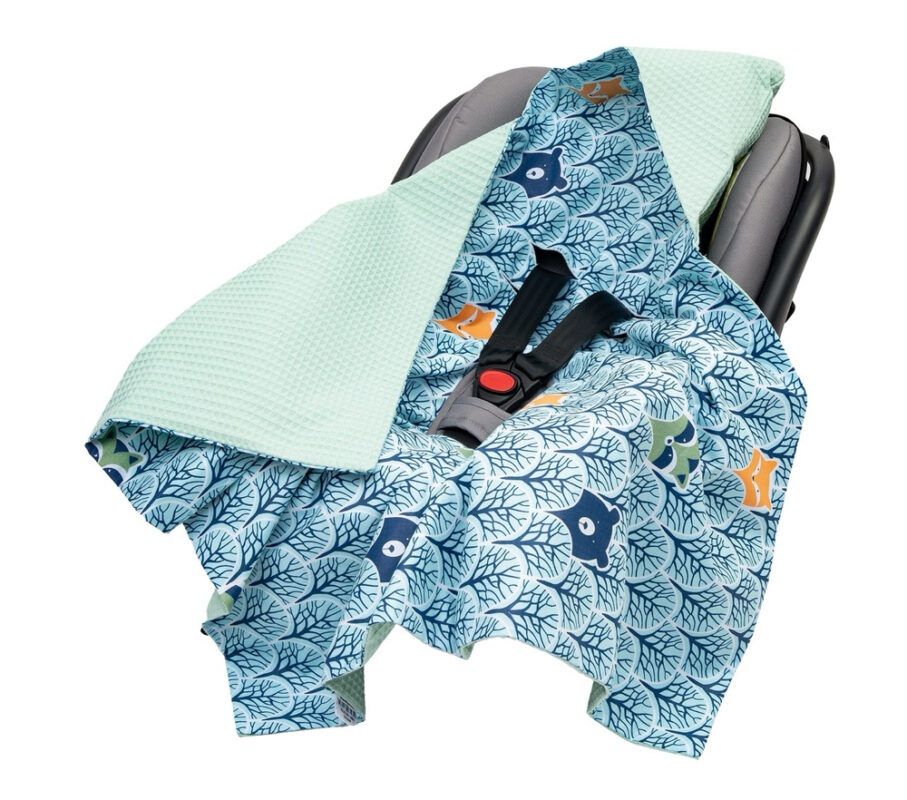 Medi Partners Baby carrier wrap – blanket with hood 85x85 cm – Waffle – Forest + mint Waffle