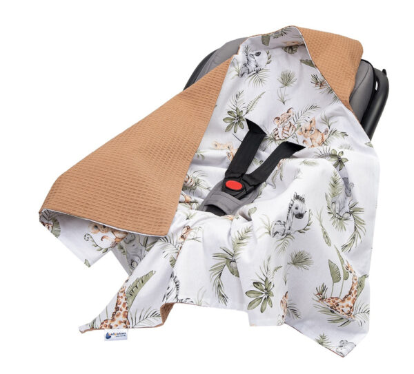Medi Partners Baby carrier wrap – blanket with hood 85x85 cm – Waffle – Safari + brown Waffle