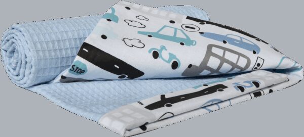 Medi Partners Blanket 75x100 cotton + cotton Waffle – Cars + blue waffle