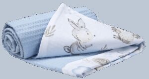 Medi Partners Blanket 75x100 cotton + cotton Waffle – Deer and hedgehog + light blue Waffle