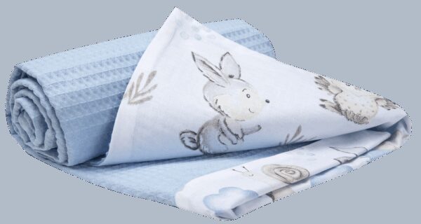 Medi Partners Blanket 75x100 cotton + cotton Waffle – Deer and hedgehog + light blue Waffle