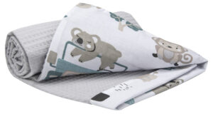 Medi Partners Blanket 75x100 cotton + cotton Waffle – Mint Zoo + Gray Waffle
