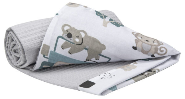Medi Partners Blanket 75x100 cotton + cotton Waffle – Mint Zoo + Gray Waffle