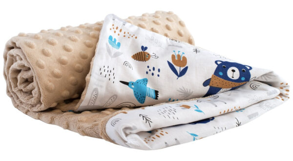 Medi Partners Blanket 75x100 cotton + minky – Animals in forest + beige minky