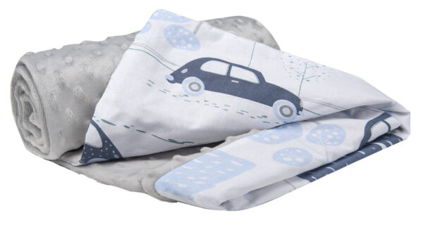 Medi Partners Blanket 75x100 cotton + minky – Retro Cars + gray Minky