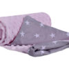 Medi Partners Blanket 75x100 cotton + minky – White stars on gray + light pink minky
