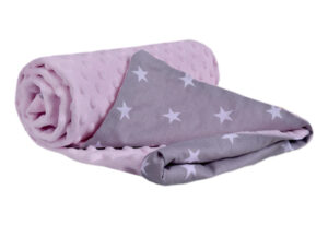 Medi Partners Blanket 75x100 cotton + minky – White stars on gray + light pink minky